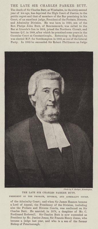 Le défunt Sir Charles Parker Butt, président de la Cour des successions, du divorce et de l