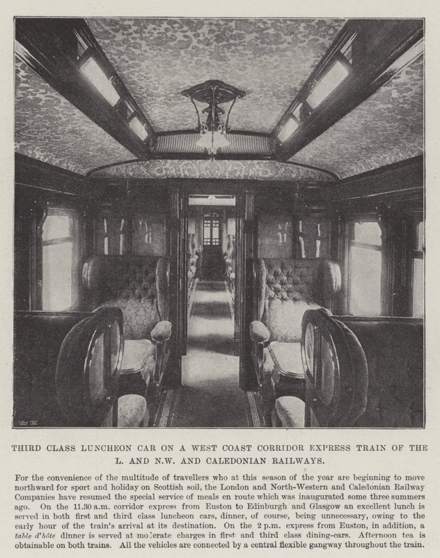 Voiture-restaurant de troisième classe sur un train express du West Coast Corridor des chemins de fer L et NW et Caledonian - English Photographer