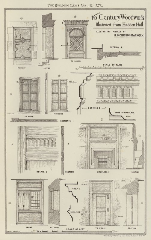 Boiseries du XVIe siècle, illustrées de Haddon Hall (gravure) - English School