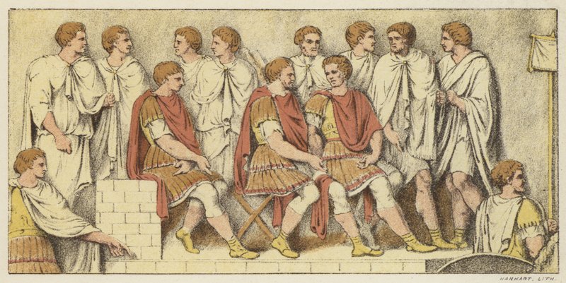 Un conseil de guerre (lithographie en couleur) - English School