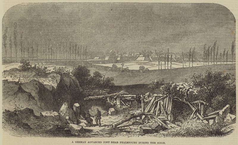 Un poste avancé allemand près de Phalsbourg pendant le siège (gravure) - English School
