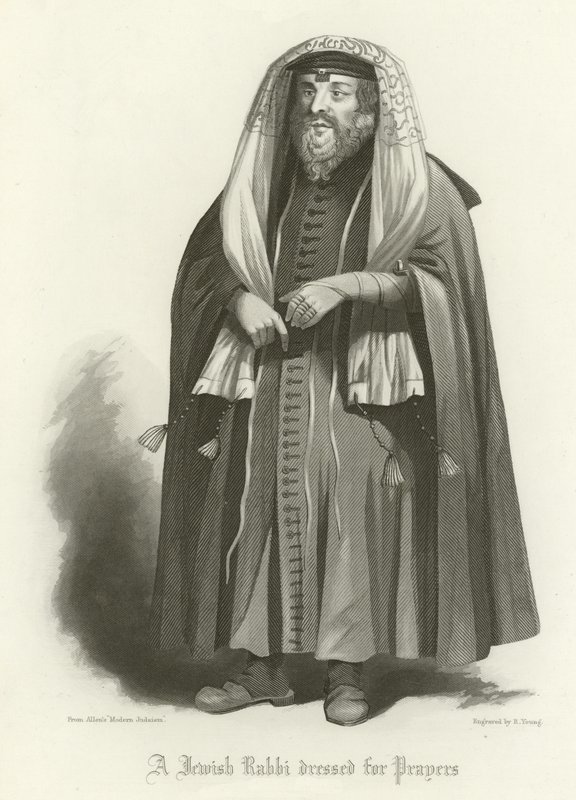Un rabbin juif habillé pour la prière - English School