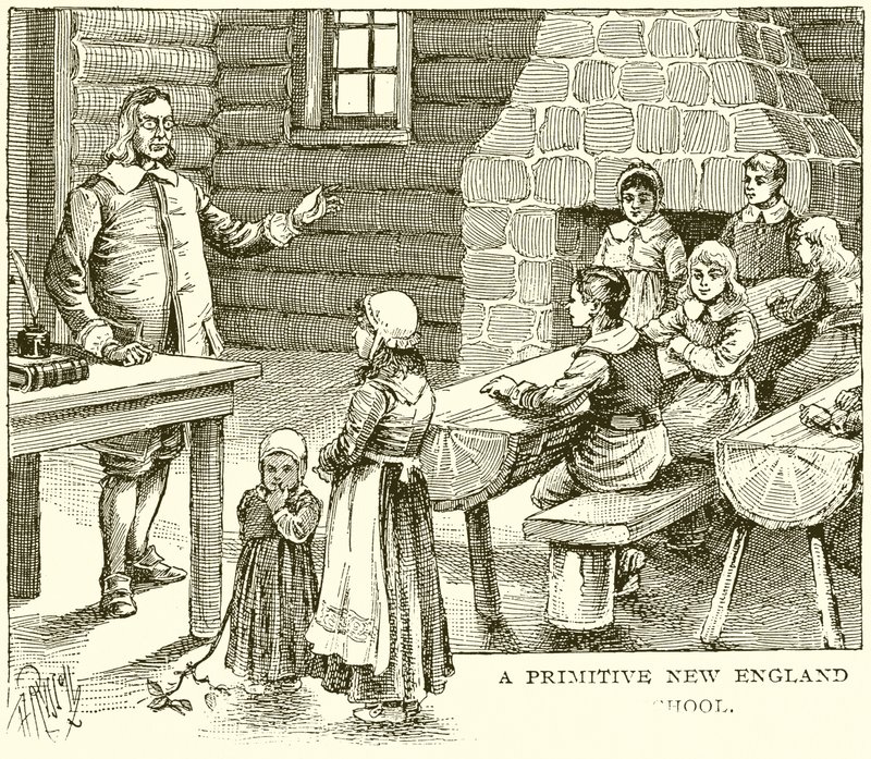 Une école primitive de la Nouvelle-Angleterre - English School