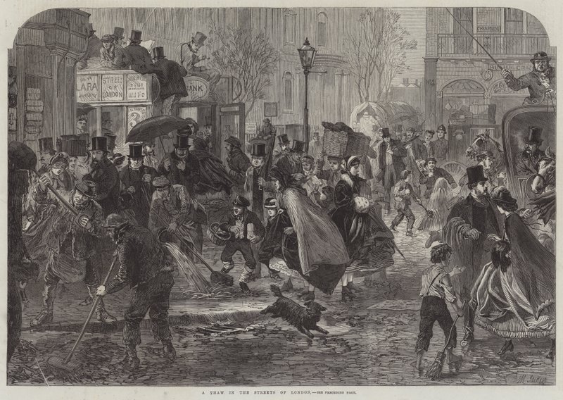 Dégel dans les rues de Londres (gravure) - English School