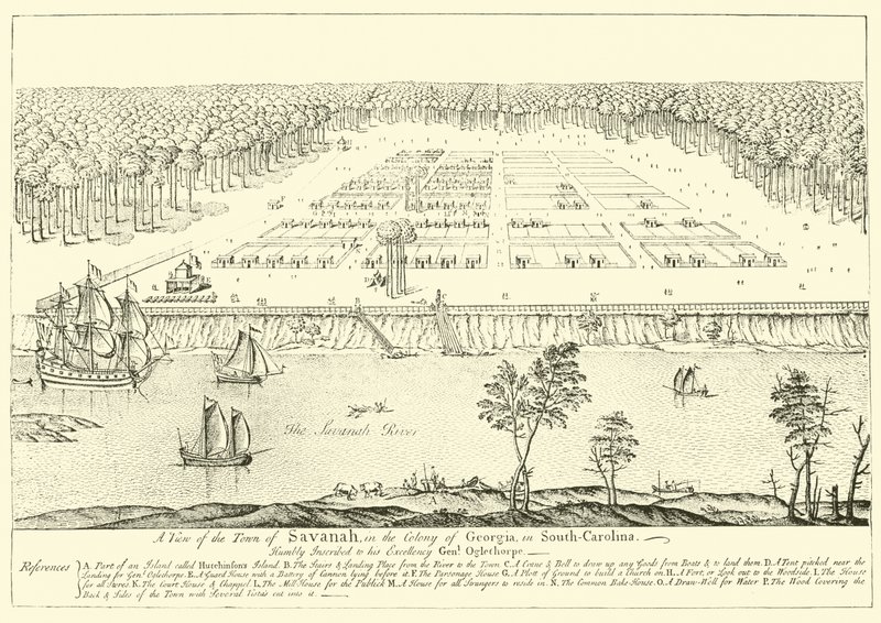 Vue de la ville de Savannah, dans la colonie de Géorgie, en Caroline du Sud - English School