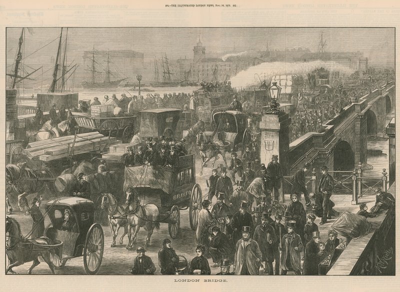 Scène de rue animée sur le pont de Londres - English School