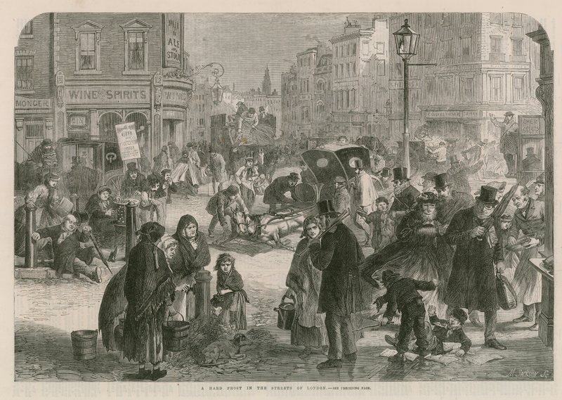 Une forte gelée dans les rues de Londres - English School