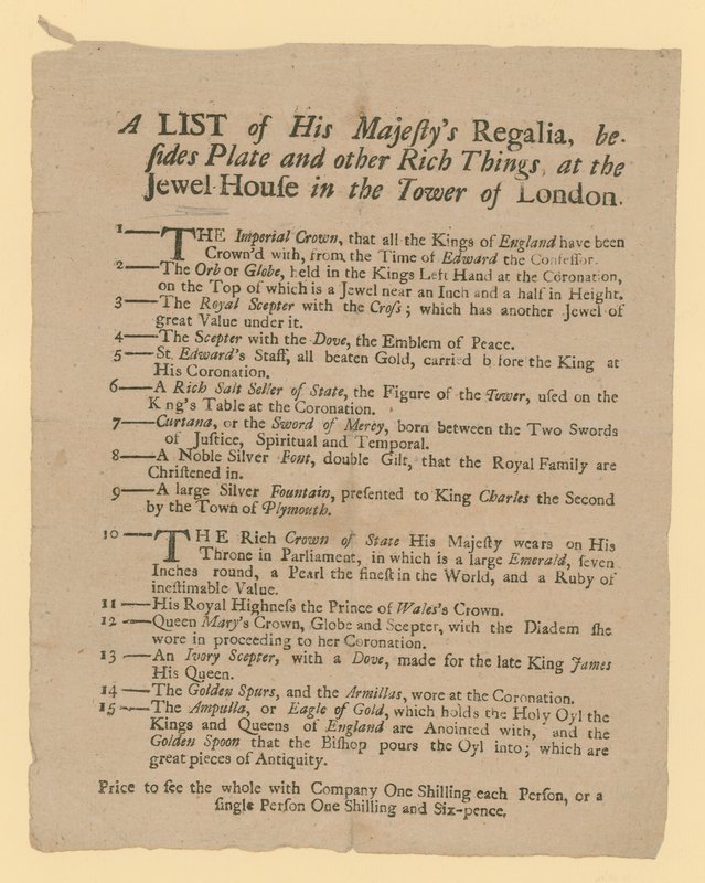 Liste des regalia de Sa Majesté - English School