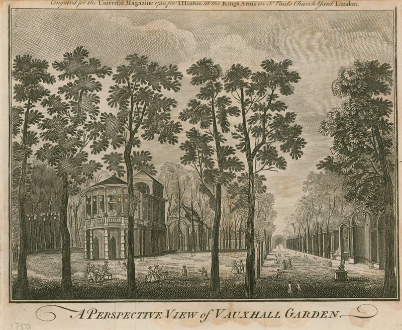 Vue en perspective des jardins de Vauxhall, Londres - English School