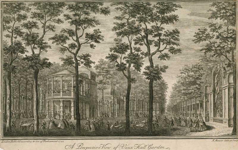 Vue en perspective des jardins de Vauxhall, Londres - English School