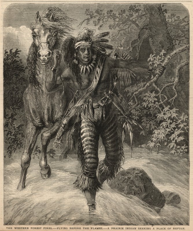 Un Indien des prairies cherchant un refuge - English School