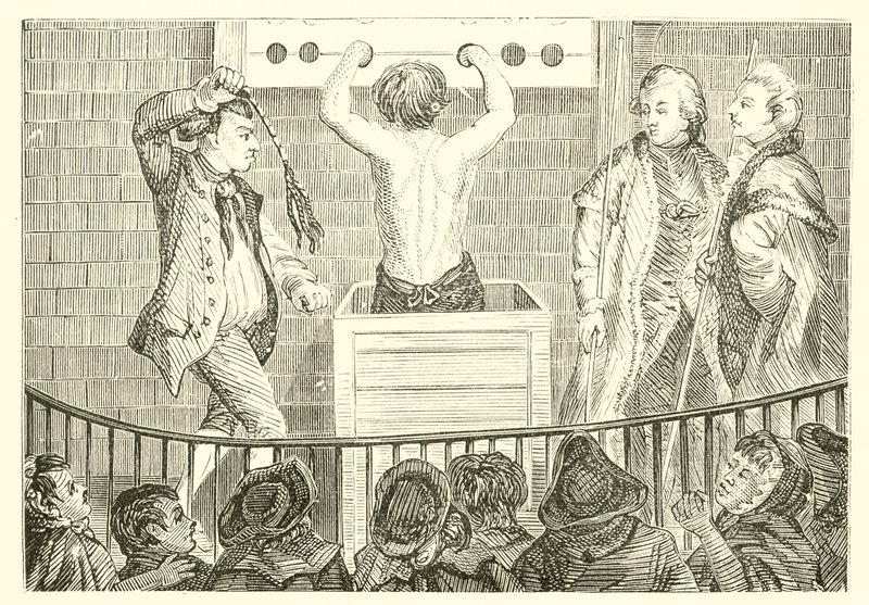 Une flagellation publique dans la cour de la Sessions House de Londres - English School