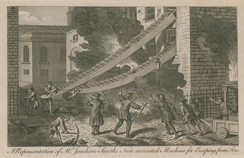 Représentation de la nouvelle machine inventée par M. Joachim Smith pour échapper au feu - English School