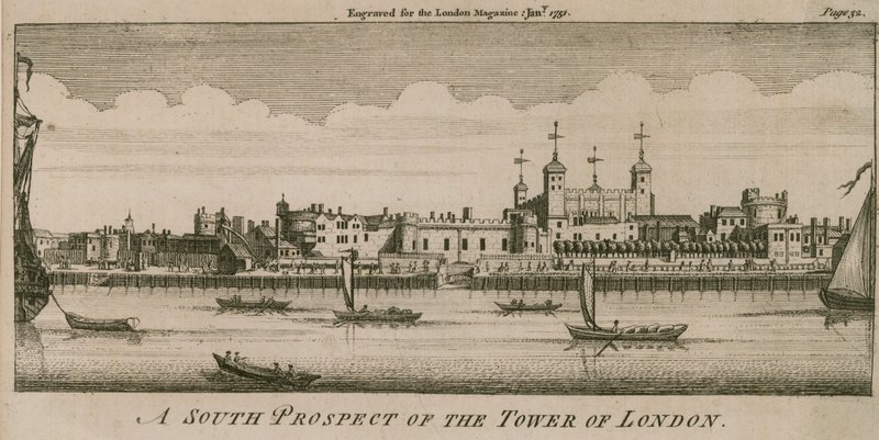Une perspective sud de la Tour de Londres - English School
