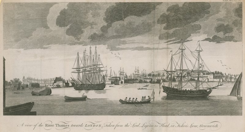 Vue de la Tamise vers Londres, prise de la tête de Lord Ligonier dans Fishers Lane, Greenwich - English School