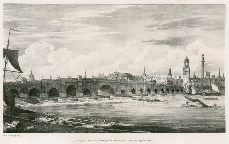 Vue du côté est du pont de Londres en 1827 - English School