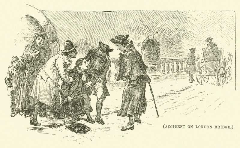 Accident sur le pont de Londres (gravure) - English School