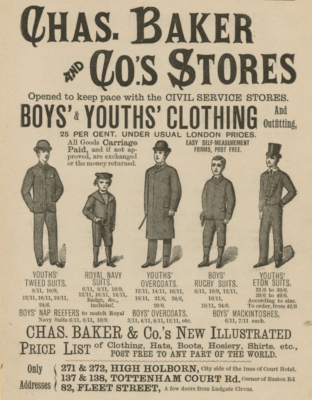 Publicité pour les magasins Chas Baker & Co - English School