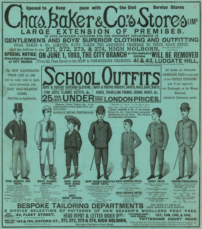 Publicité pour les magasins Chas Baker & Co - English School