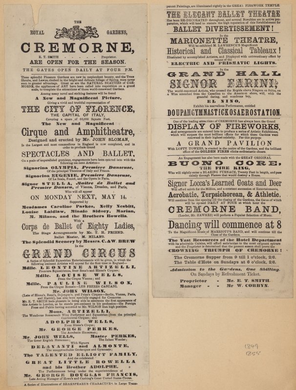 Publicité pour les Jardins de Cremorne, Londres - English School