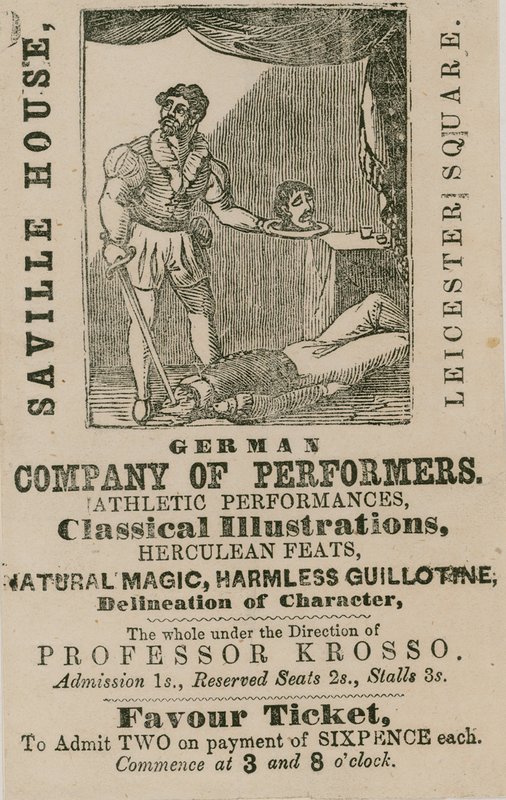 Annonce pour la compagnie allemande de performers, Saville House, Leicester Square, Londres - English School