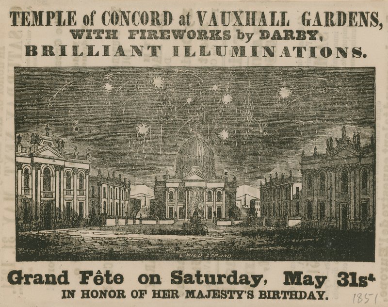 Annonce pour la Grande Fête au Temple de la Concorde, Jardins de Vauxhall - English School