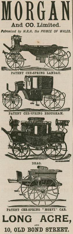 Publicité pour Morgan & Co Ltd, fabricants de carrosses, Long Acre et 10 Old Bond Street, Londres - English School