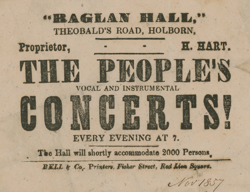 Annonce pour The Peoples Vocal and Instrumental Concerts, Raglan Hall - English School