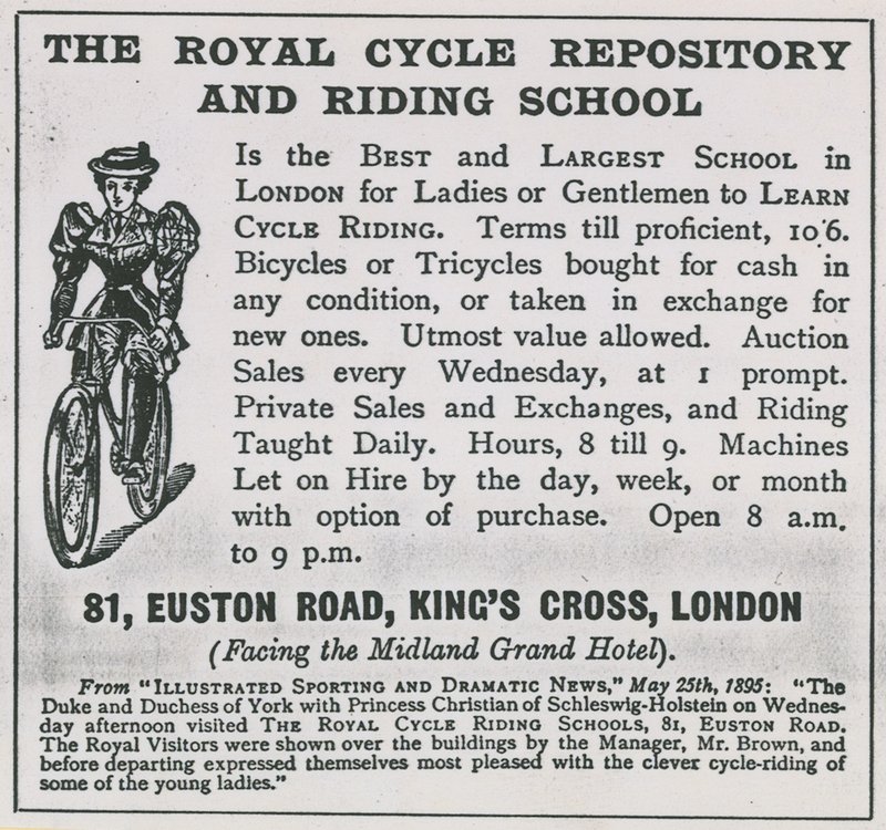 Publicité pour The Royal Cycle Repository and Riding School - English School