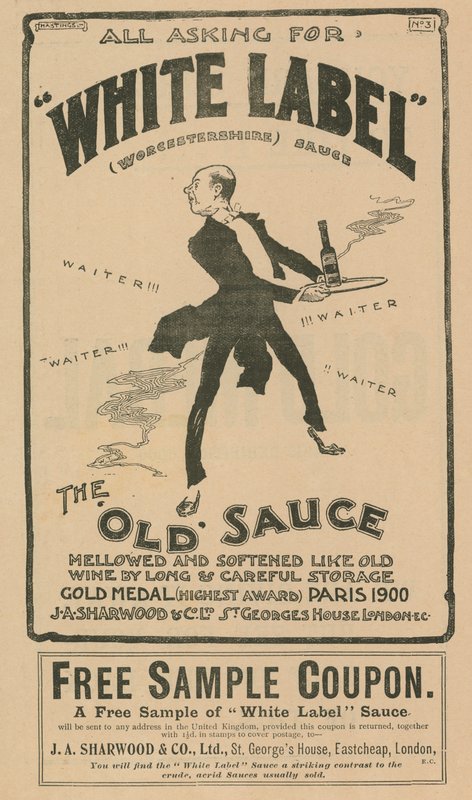 Publicité pour la sauce Worcestershire White Label - English School