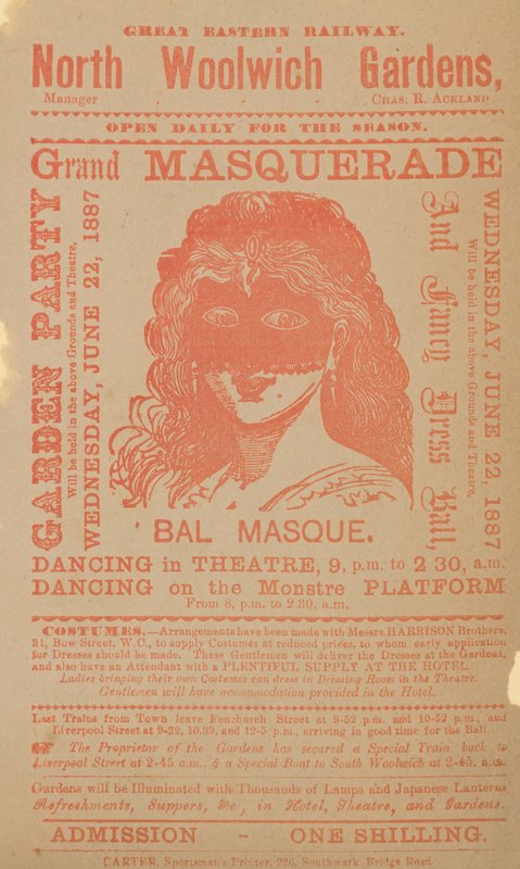 Annonce pour une fête de jardin et un grand bal masqué - English School