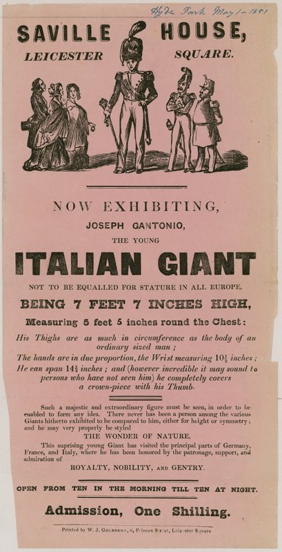 Annonce pour une apparition de Joseph Gantonio, le jeune géant italien - English School