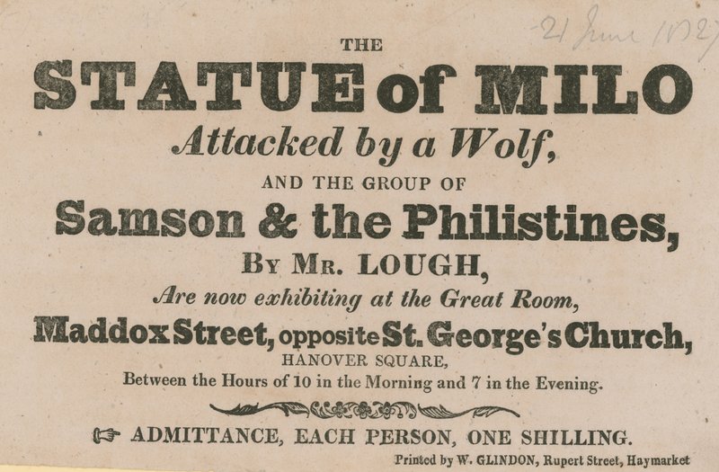 Publicité pour une exposition de la Statue de Milo attaquée par un loup - English School