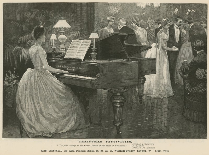 Publicité pour le fabricant de pianos John Brinsmead and Sons, Wigmore Street, Londres - English School