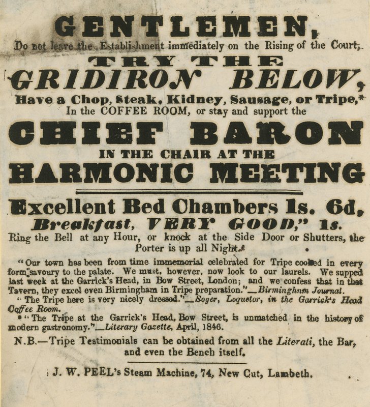 Publicité pour le Garricks Head, Bow Street - English School