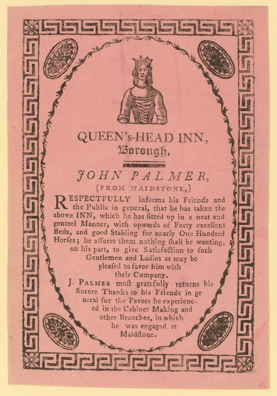 Publicité pour le Queens Head Inn, Borough, Londres - English School