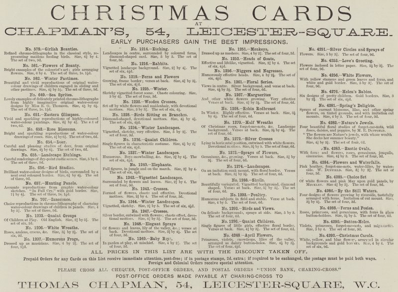 Publicité, cartes de Noël de Chapman (gravure) - English School