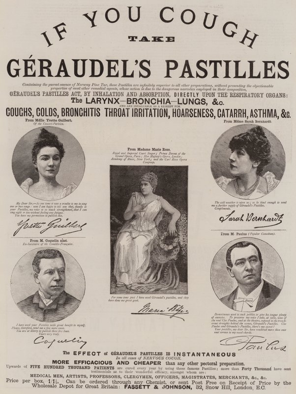 Publicité, pastilles de Geraudel (gravure) - English School