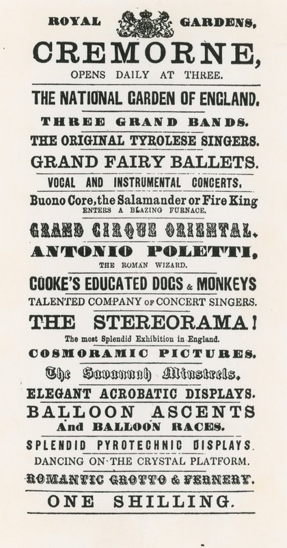 Publicité pour les Jardins de Cremorne - English School