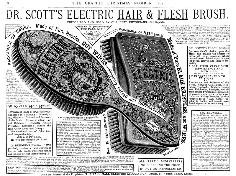 Publicité pour la brosse électrique pour cheveux et chair du Dr Scott - English School