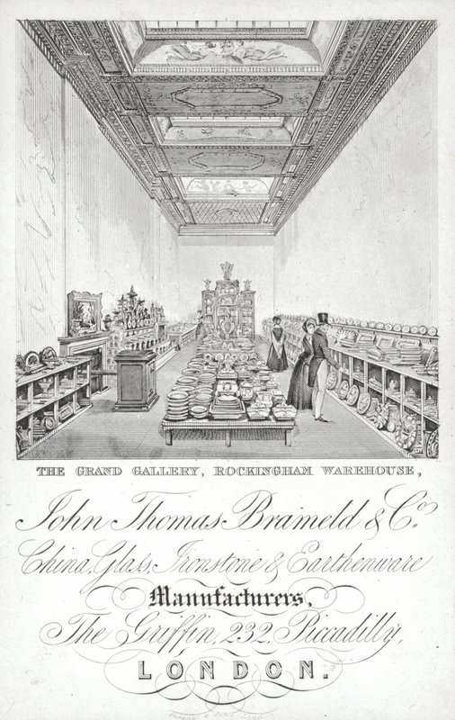 Publicité pour John Thomas Brameld and Co, fabricants de porcelaine, verre, faïence et grès, Londres - English School
