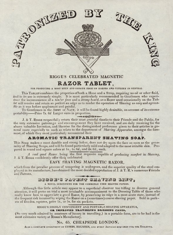 Publicité pour le célèbre rasoir magnétique de Rigges - English School