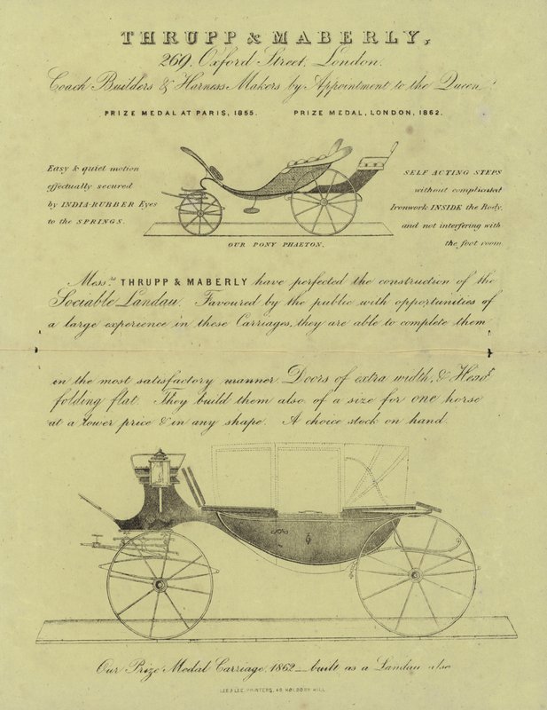 Publicité pour les carrossiers et fabricants de harnais Thrupp & Maberley - English School