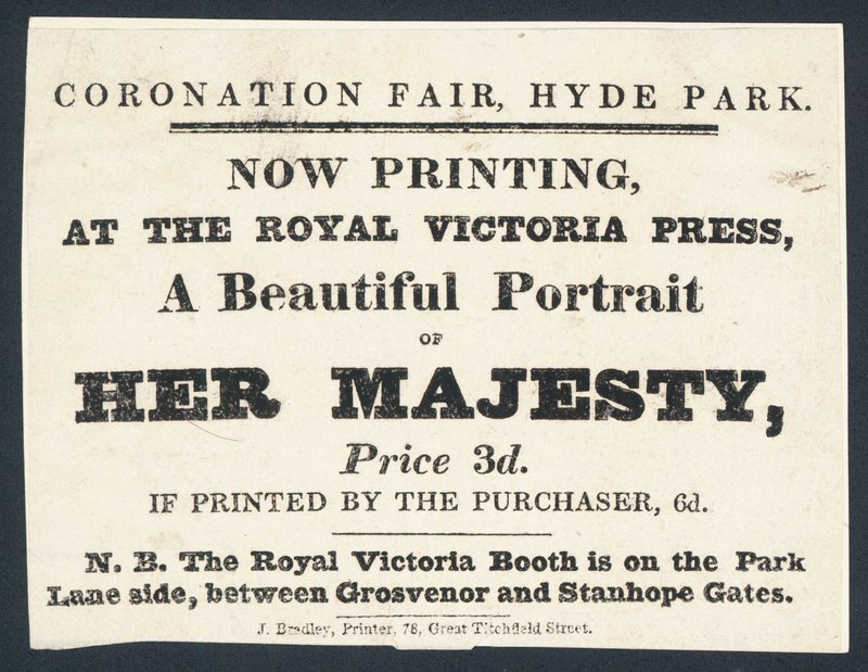 Publicité pour des portraits imprimés de la reine Victoria - English School