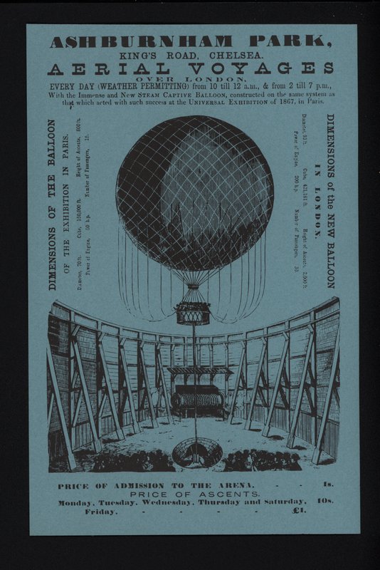 Publicité pour les ascensions en ballon captif depuis Ashburnham Park, King