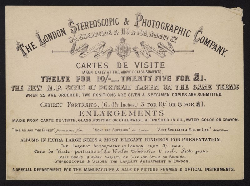 Publicité pour la London Stereoscopic and Photographic Company - English School