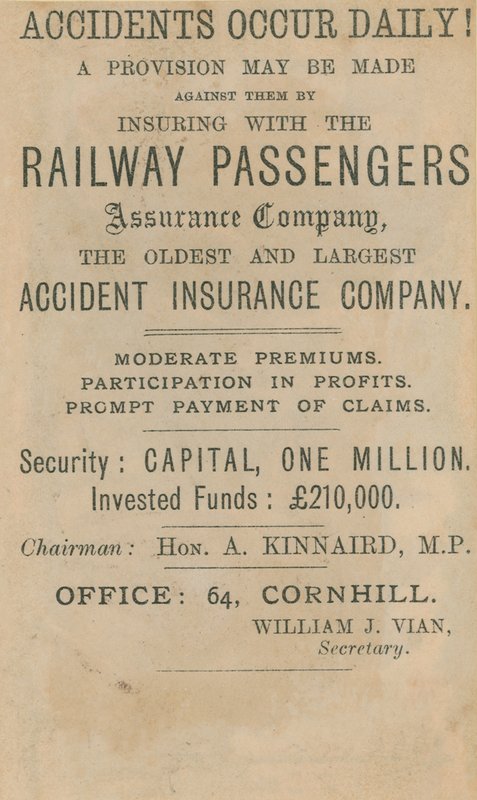 Publicité pour la Railway Passenger Assurance Company - English School