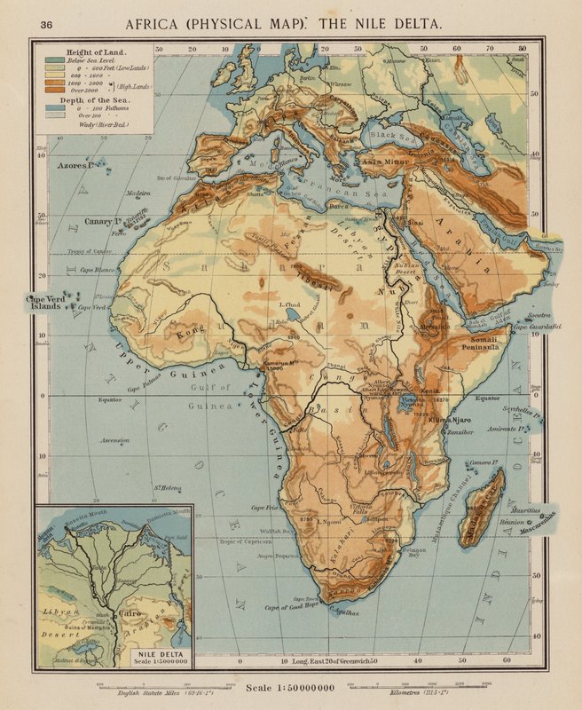 Afrique, Carte physique, le delta du Nil - English School