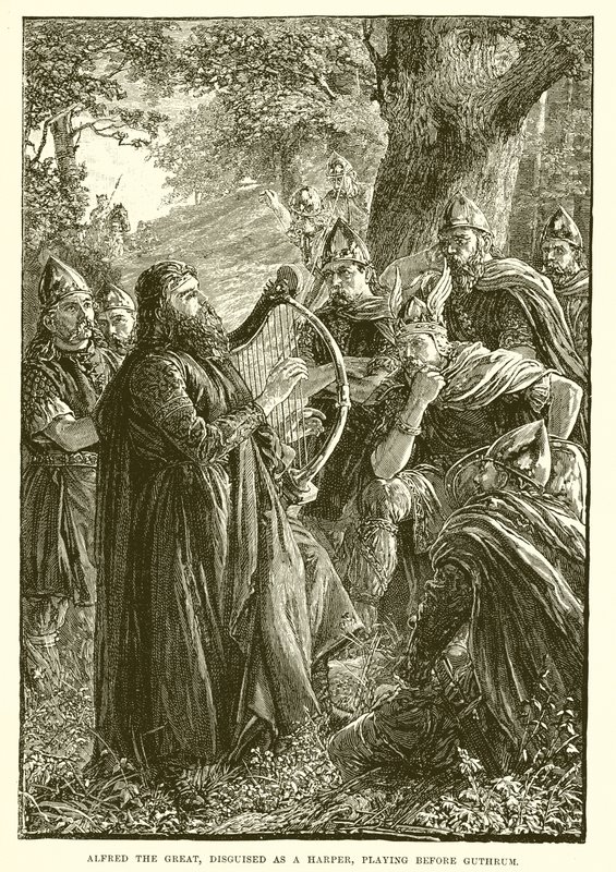 Alfred le Grand, déguisé en harpiste, jouant devant Guthrum - English School