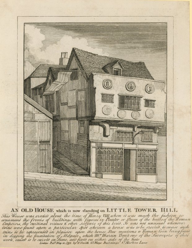 Une vieille maison qui se trouve encore sur Little Tower Hill, Londres - English School